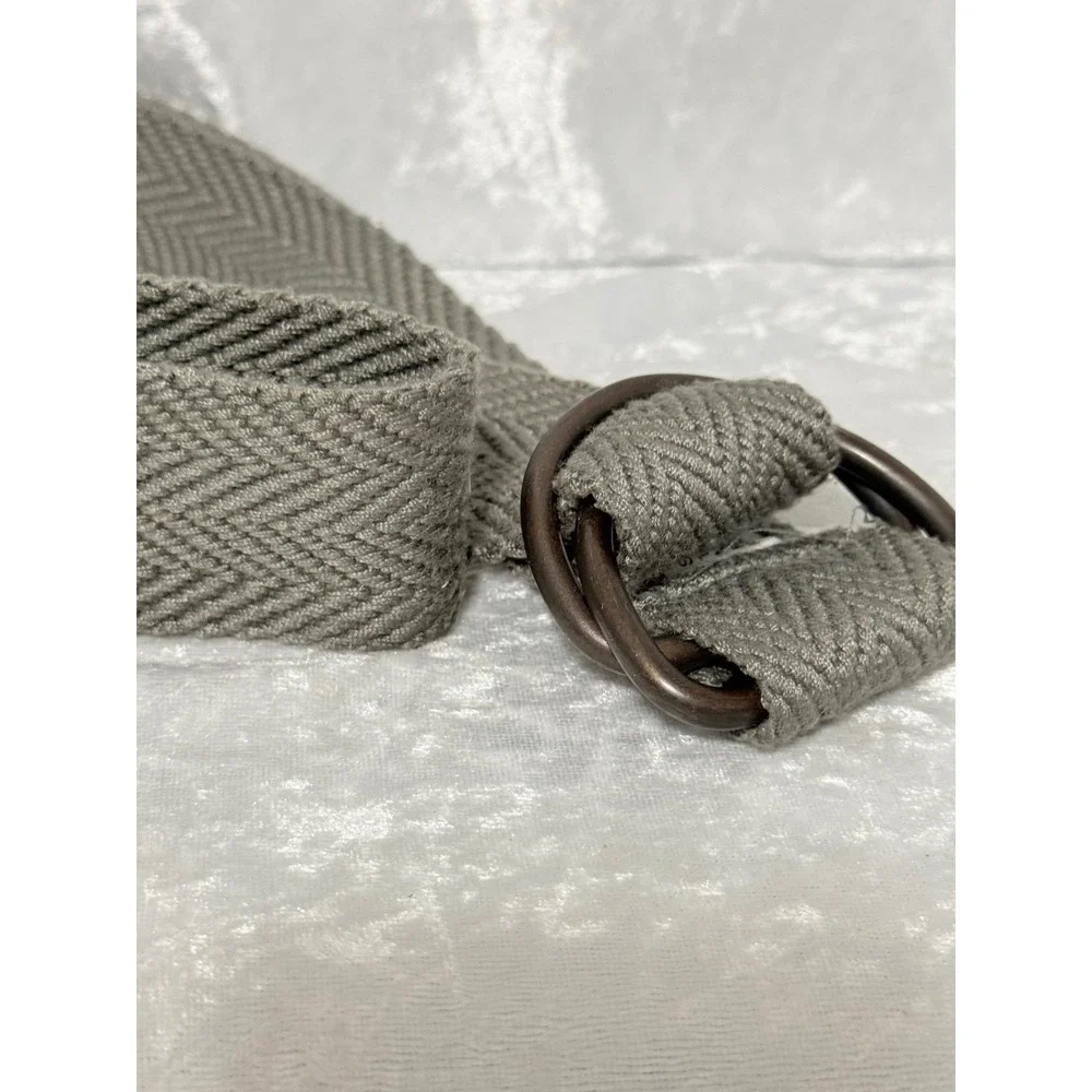 Mens Size 38 Charcoal Gray Herringbone‎ Woven Dark Double Ring Belt Custom Fit